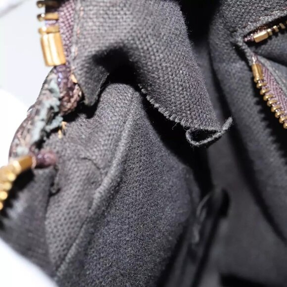 BURBERRY Hand Bag Leather 2way Dark Brown Gold Auth 114741 - Picture 12 of 16